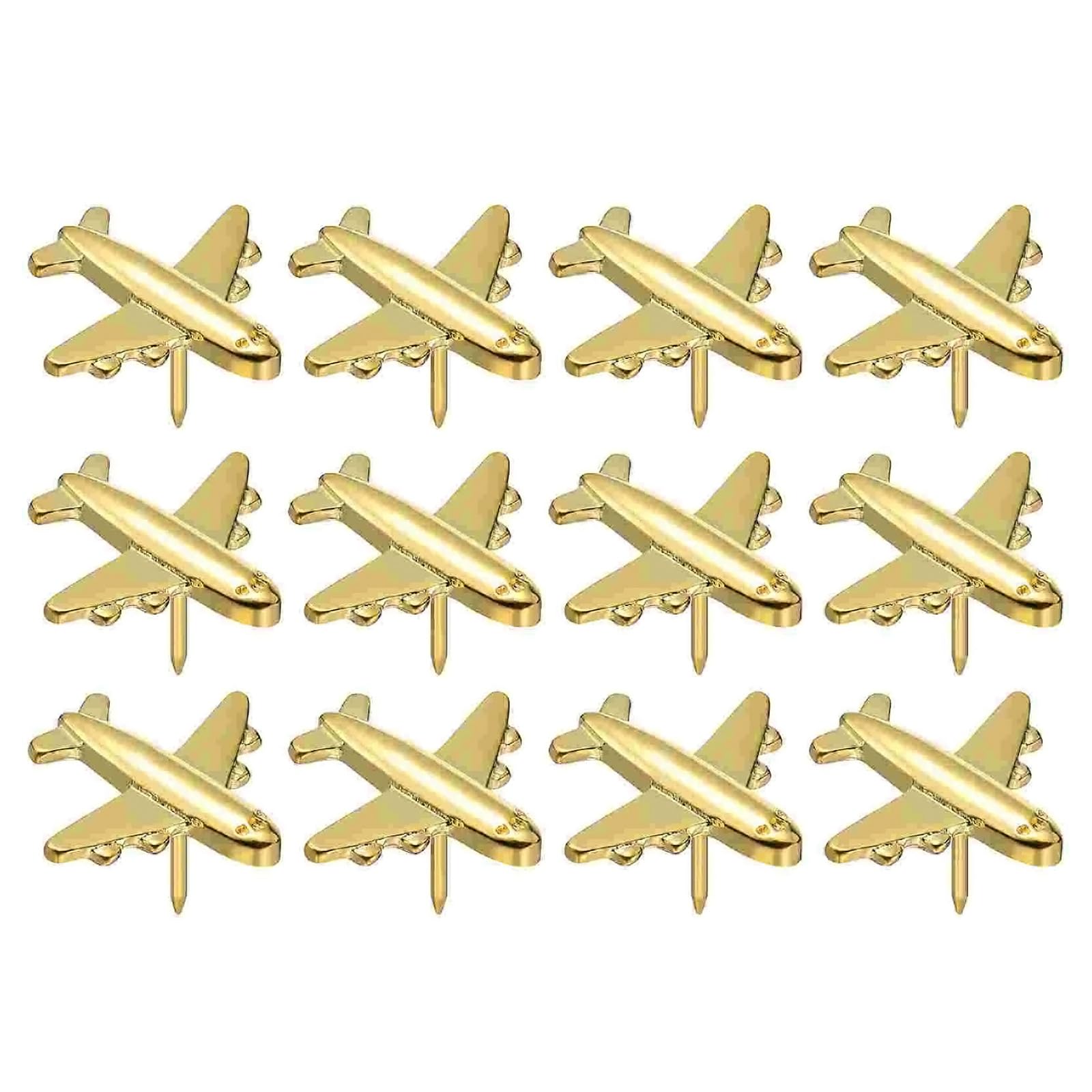 12 PCS Metal Plane Push Pins for Bulletin Board Corkboard Home Decoration Thumb Tacks Decorative Artistic Drawing Premium Gold Corkboard Accessories Pushpins