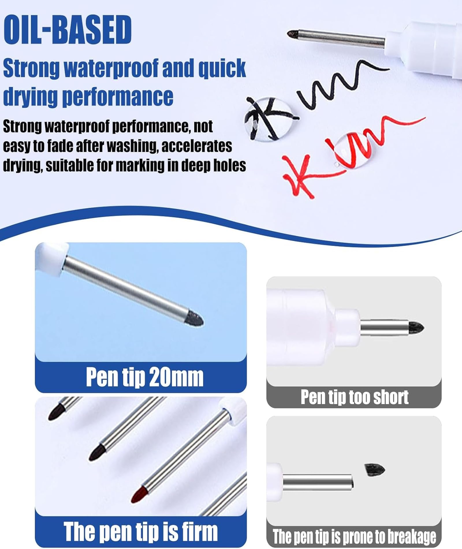 Buildcon Permanent Marker, Deep Hole Marker Pen, Tracer Marker Pen, Carpenter Pencil, Long Nib Marker for Wood, Metal, Concrete, Professional Construction Tools, Industrial Use, DIY Projects (12) 3