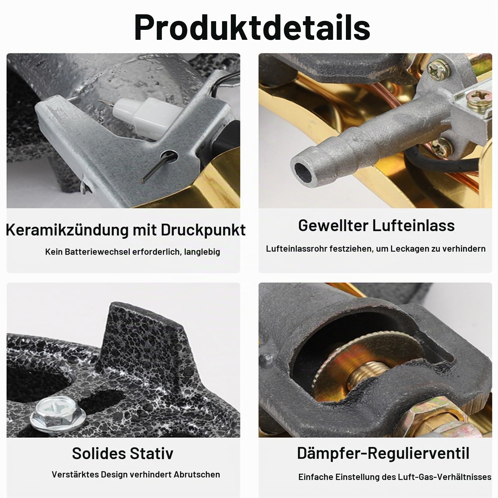 Gasherd Mit 1 Brenner, 25 KW Flüssiggasherd, Schwarzer Topfständer Aus Gusseisen Mit Knopf, Mit Flammendurchschlagschutz, For Den Privaten Und Gewerblichen Gebrauch Geeignet(30cm)