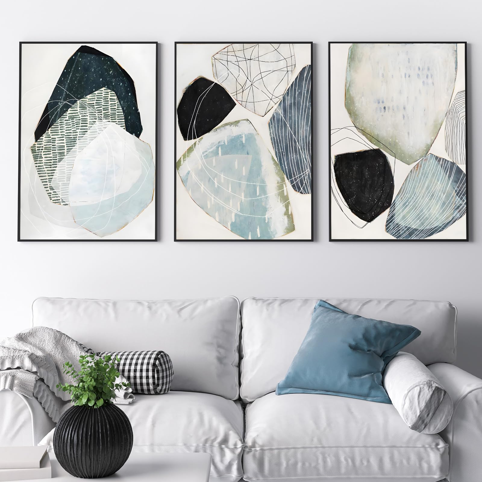 IUNTWEIE Abstract Posters Set of 3 Modern Wall Picture Posters Abstract Geometric Pictures Gold Circular Geometric Canvas Picture Living Room Decoration - Image 3
