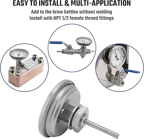 Miniatura 6 de NPT - Termómetro de esfera de cerveza de 12, termómetro de acero inoxidable para hervidor de cerveza casera, termómetro de olla sin soldadura,
