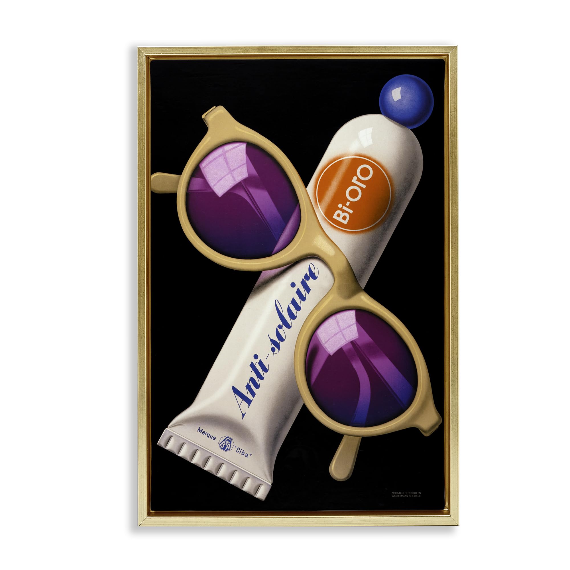 Stupell Industries Metallic Gold (Matte) 'Sunblock & Sunglasses'| Floating Frame Canvas Art