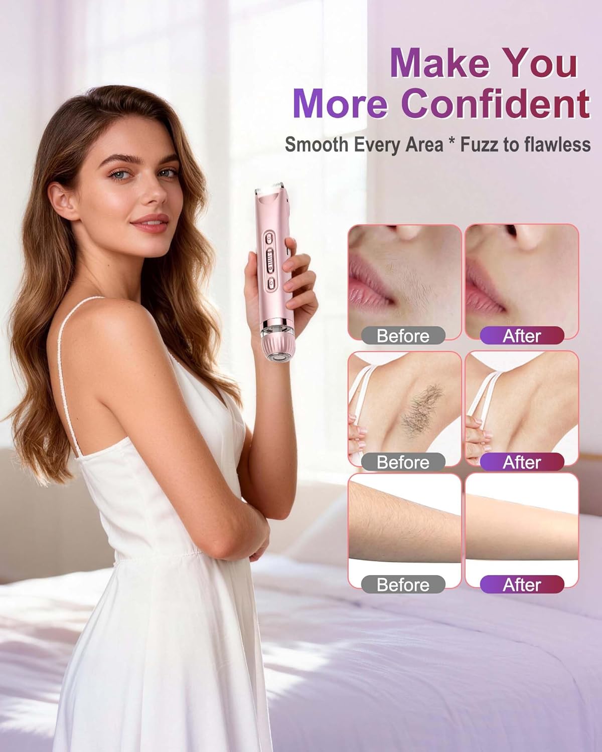 VEGITERIA Bikini Trimmer for Women- LED Light Electric Razors for Women for for Face, Bikini, Body, Leg, USB Rechargeable Facial Hair Removal, IPX7 Waterproof Electric Shaver, Painless & Flawless