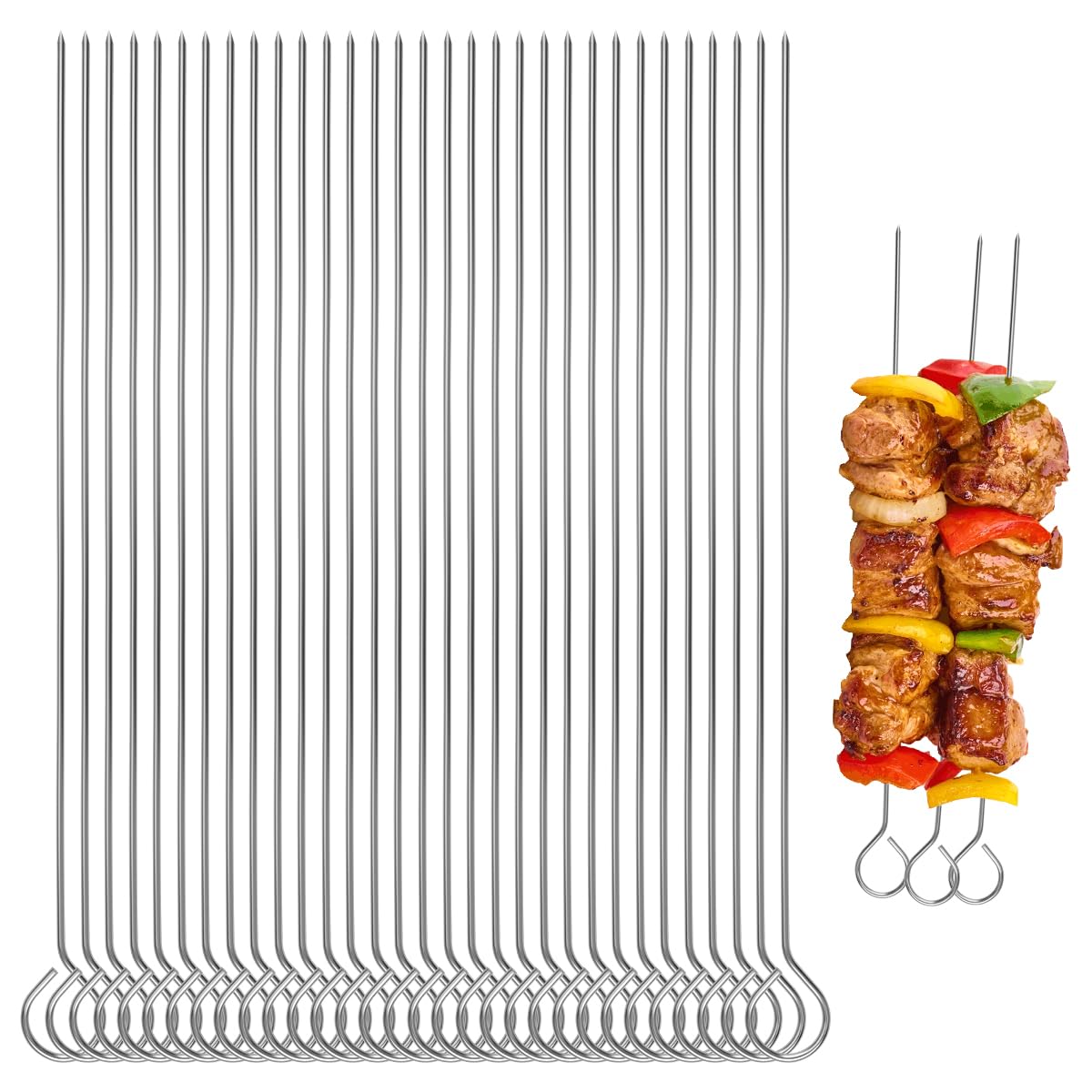 Brochettes en Acier Inoxydable 25 cm, Pique a Brochette Réutilisables, Aiguilles à Roulade pour Barbecue, Bœuf, Poisson