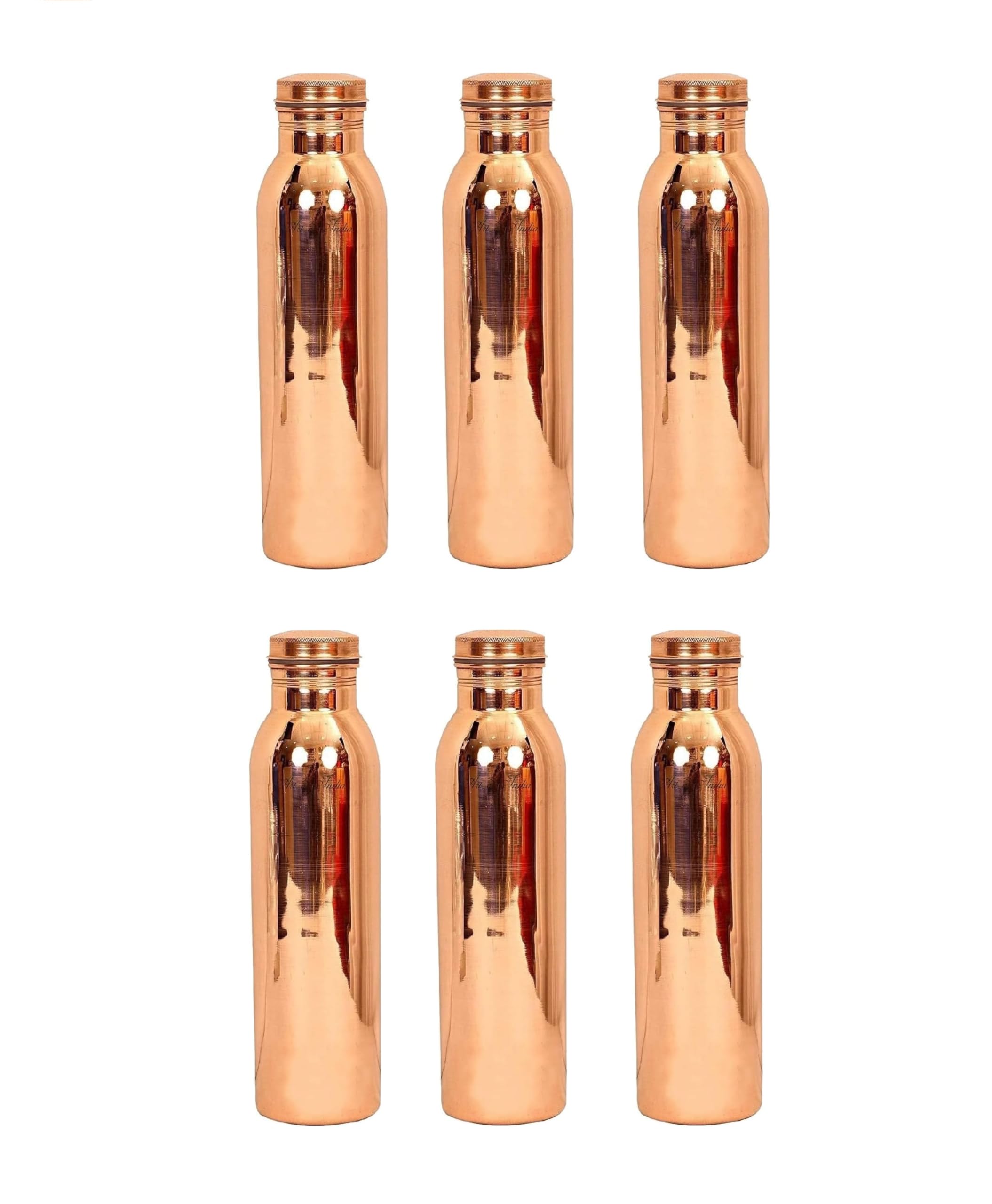 Pure Copper Water Bottle Drinkware Set 1000ml 34 OZ Capacity (PLAIN) (PACK OF 6)