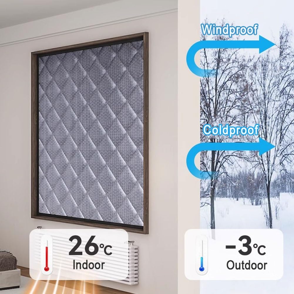 Kit di isolamento termico per finestre, antivento, blocca l'aria fredda, riduce il rumore e l'oscuramento, tenda in cotone riutilizzabile per l'inverno