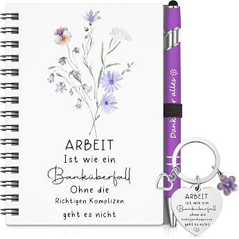 Sinmoe Set of 3 Thank You Gifts for Colleagues Employees Including Spiral Notebook Ballpoint Pen with Key Ring Colleagues Farewell Gift Work is Like a Bank Robbery