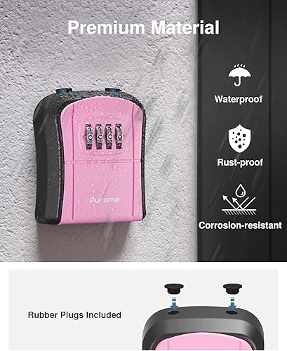 Miniatura 24 de Puroma Caja de cerradura de llave, caja de seguridad portátil de combinación para montar en la pared, caja de almacenamiento de llaves para llaves