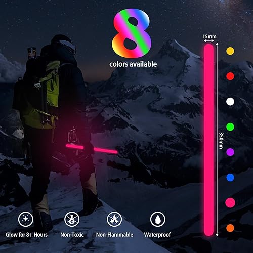 Vista 23 de 12 barras de luz de 14 pulgadas de grado industrial a granel de emergencia jumbo que brillan en la oscuridad, palillos brillantes grandes