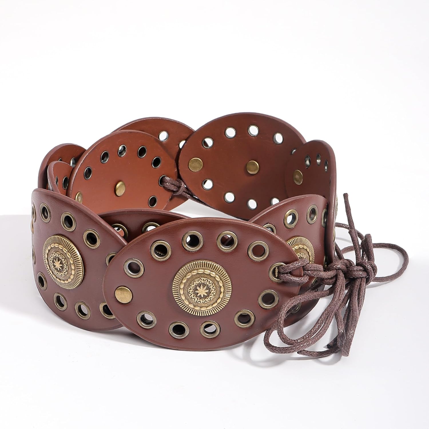 Western Chunky Wide Disc Belt for Women Plus-Size Boho Hollow PU Leather Lace-up Cowgirl Waist Belt for Dresses Jeans - Image 4