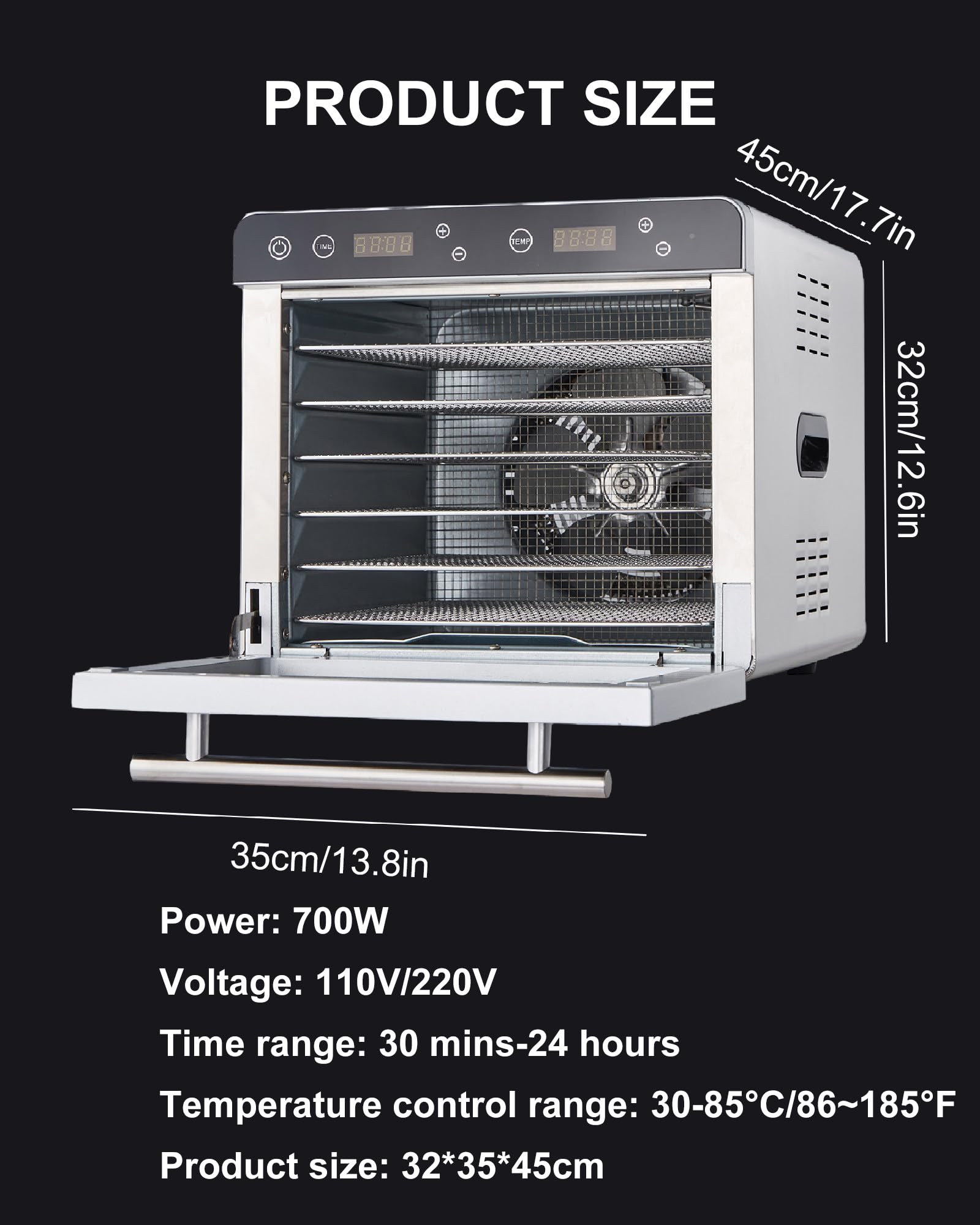 Essiccatore Per Frutta, Timer Digitale Regolabile E Controllo Della Temperatura | Essiccatore Per Carne Secca, Erbe, Carne, Manzo, Frutta E Verdure Essiccate,6Tray-220V