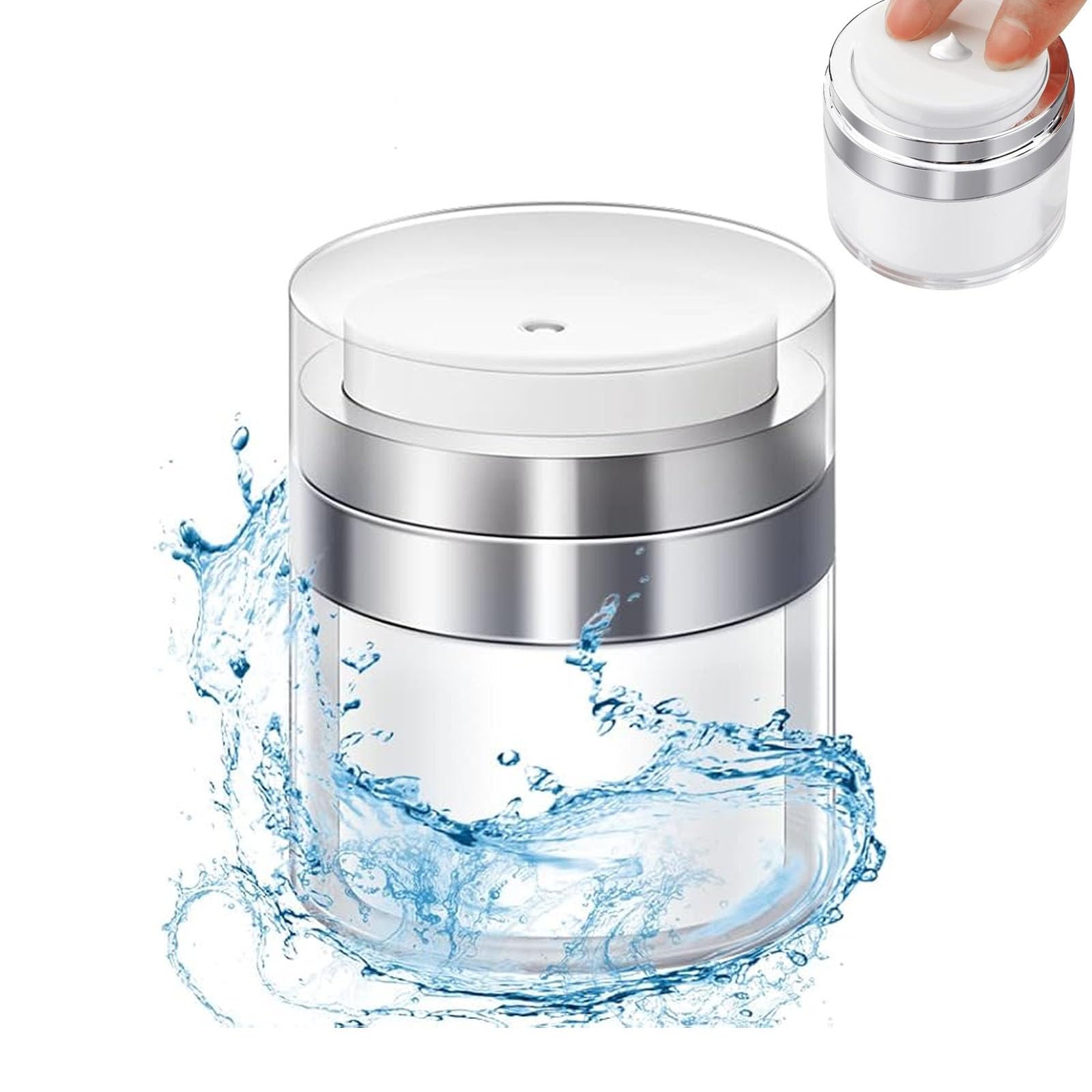 Airless Pump Jar Bottle Cream Refillable Cans Vacuum Bottle Press Jar, Acrylic Airless Pump Cosmetic Containers Vacuum Press Cream Jars Containers Pots Vials for Travel (30ml)