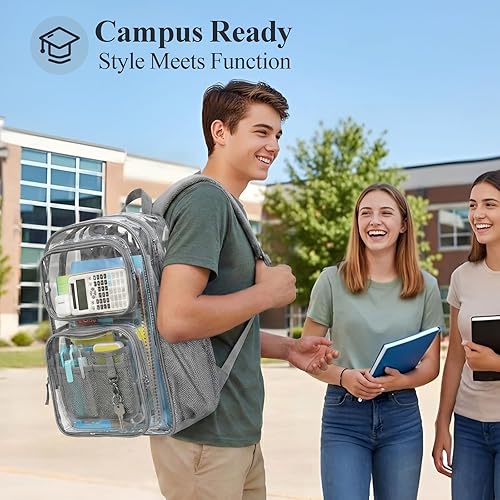 Miniatura 8 de PACKISM Mochila Transparente para la Escuela - 17 pulgadas Mochila Escolar Transparente Grande de Servicio Pesado, Mochila Transparente de PVC