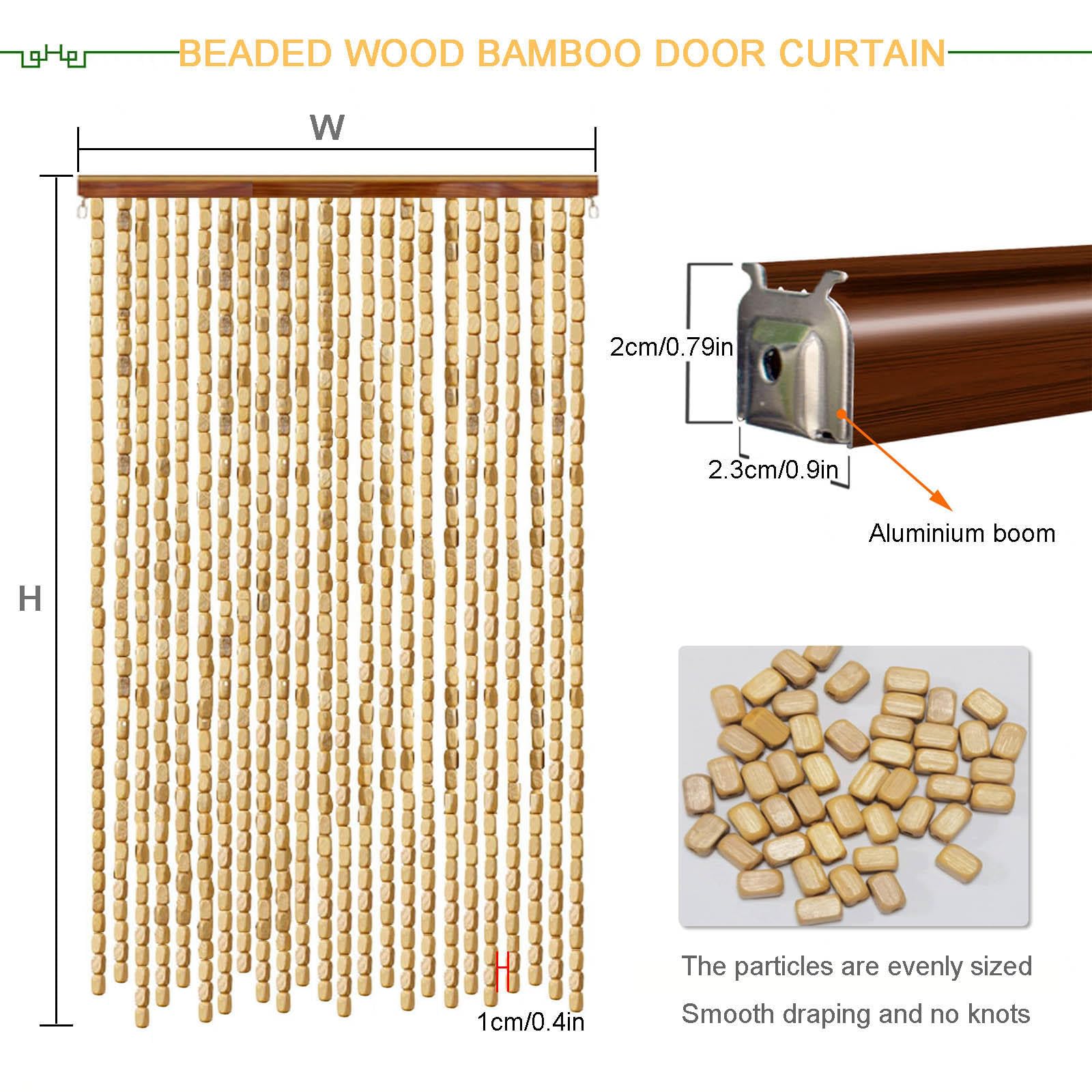 Rideau en Perles De Bambou pour Porte,60x100/80x120/90x200/100x220cm Rideau De Porte Perles Bois Vintage,Bois De Bambou Naturel,Rideaux D'entrée Anti Mouches Suspendu,100strands(100x200cm)