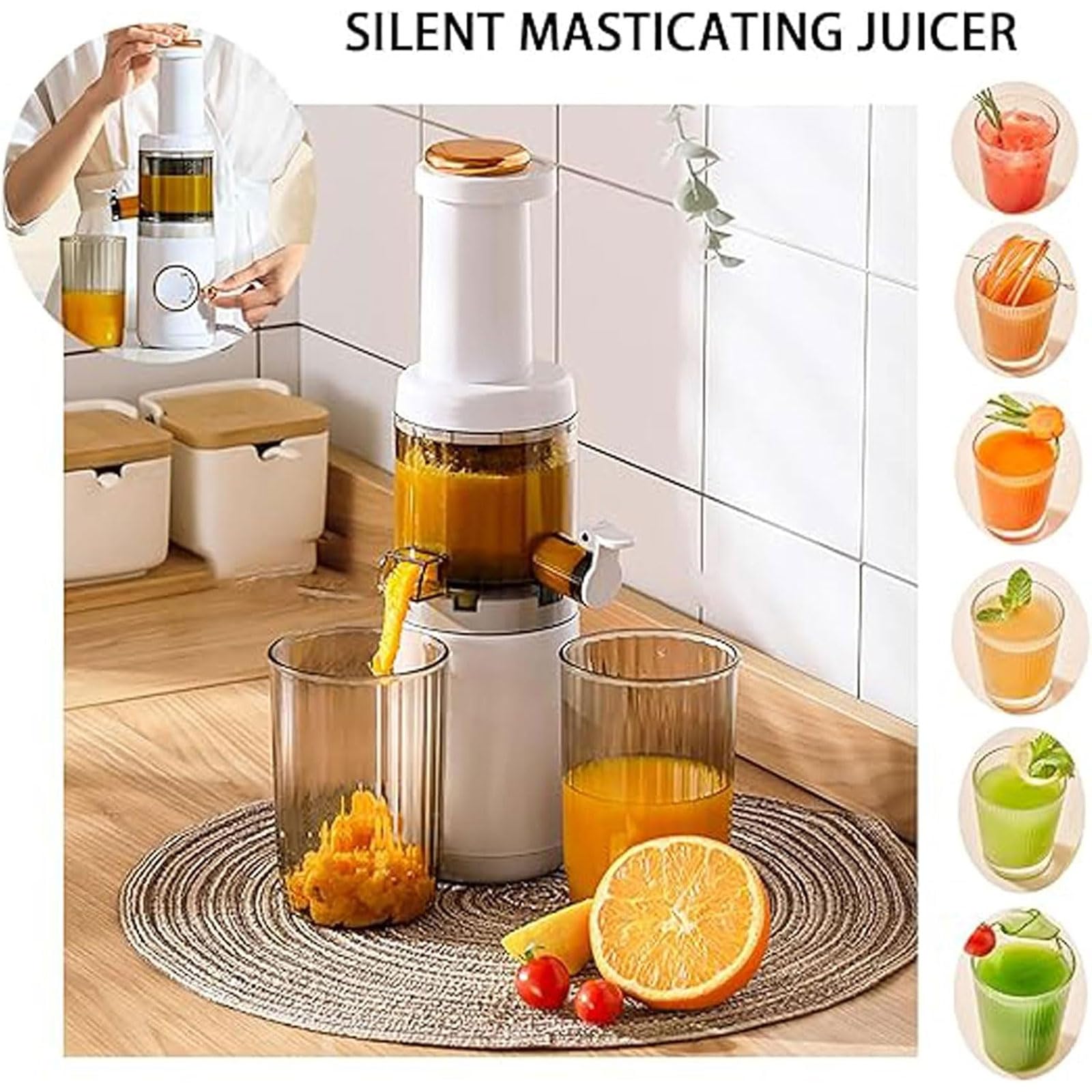 Elektrischer Entsafter 625ml - Multifunktionaler Haushalt Slow Juicer mit Rückstandstrennung für Wassermelone, Birne, Karotte, Tomate, Gurke, Zitrone