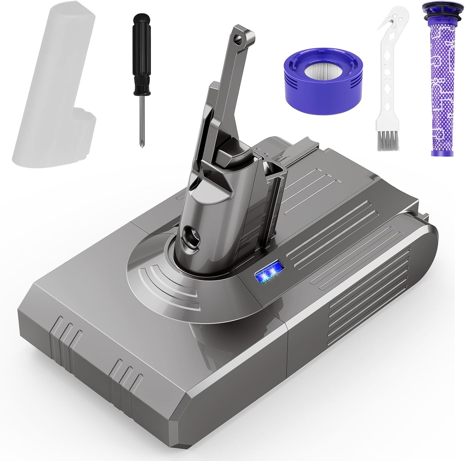 6000mAh Replacement Battery for Dy-Son V-8 Vacuum – Compatible with Absolute, Motorhead, Fluffy, SV-10, Carbon Fiber – Includes 2 Filters