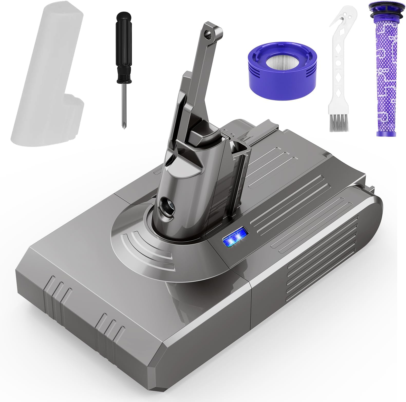 V8 Battery Replacement for Dyson-6000mAh Lithium-ion Battery 21.6V Compatible with SV10 V8 Animal Absolute Motorhead V8 Fluffy Series Cordless Vacuum, 2 Filters Included (Not Fit for V10 SV12)