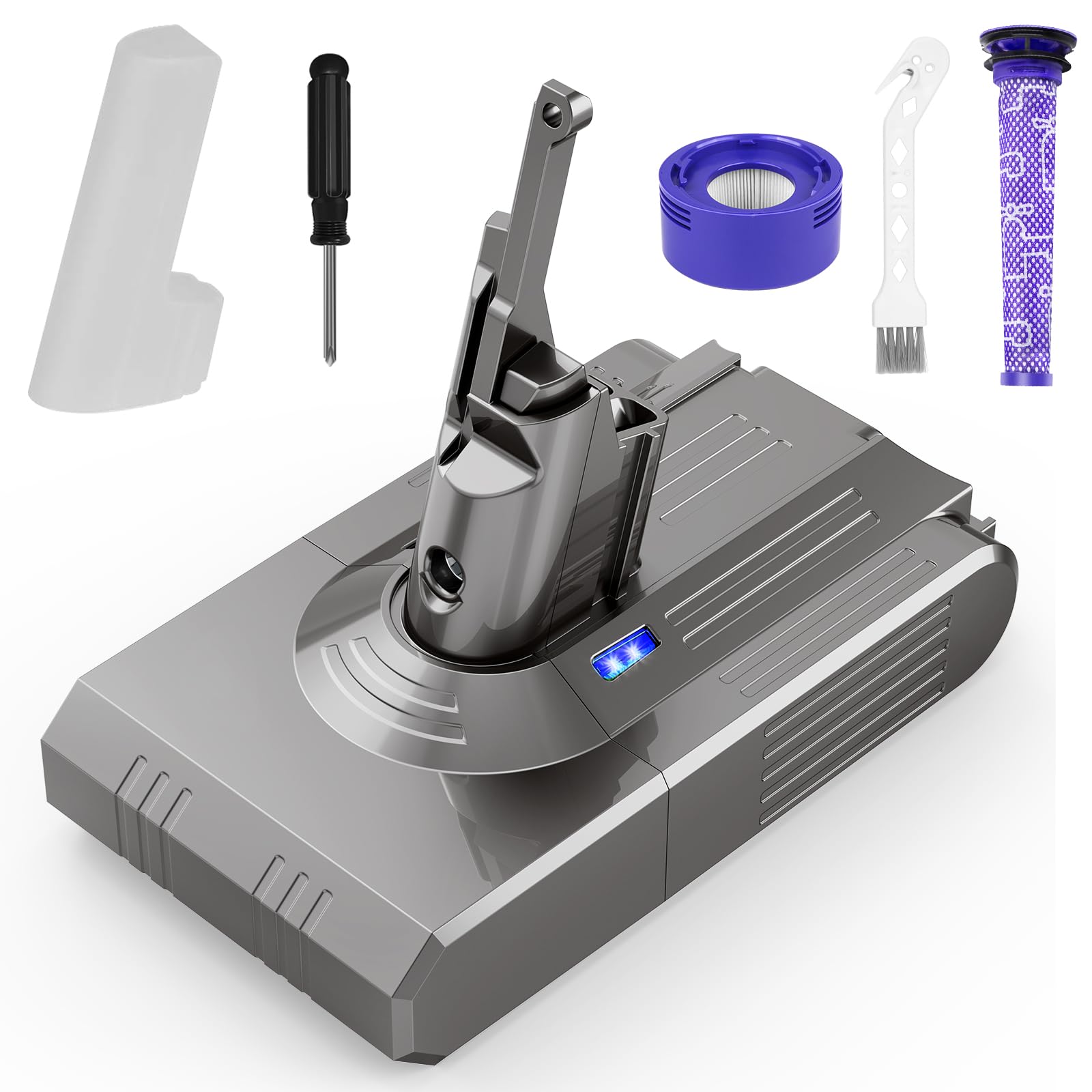 V8 Battery Replacement for Dyson-6000mAh Lithium-ion Battery 21.6V Compatible with SV10 V8 Animal Absolute Motorhead V8 Fluffy Series Cordless Vacuum, 2 Filters Included (Not Fit for V10 SV12)