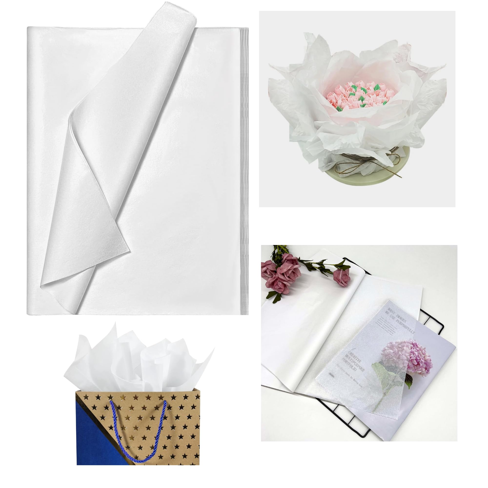 White Tissue Paper Sheets 480 Pack – 20”x30” Large MG Wrapping Paper, 17gsm Lightweight Acid-Free Protection Gift Wrap for Packaging, Shipping, Crafts, Boutique Retail, Gift Bags & Ecommerce Supplies