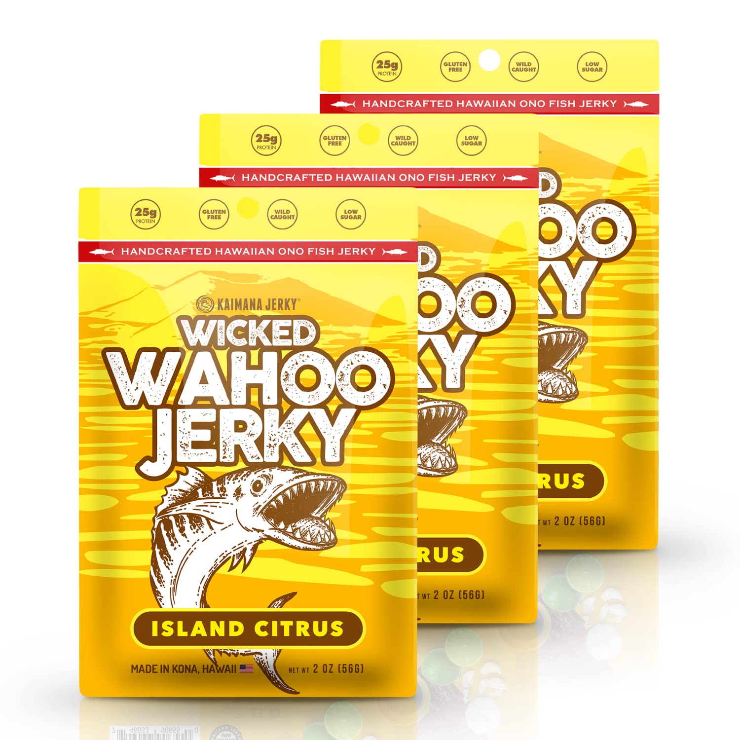 Island Citrus Wahoo Ono Fish Jerky - Zesty Umami Flavor - Artisan Crafted - Gourmet Dried Fish Strips Rich in Omega-3 & Protein - Low-Calorie Seafood Snack with Low Sodium & Sugar - 2 Ounce (3 Pack)