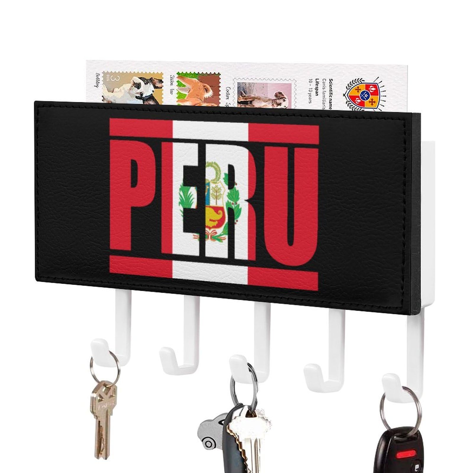 NCLQVJXZKHW Flag of Peru Key Holder with 5 Hooks Key Hooks Wall Mounted Key Racks Key Hanger Organiser Shelf