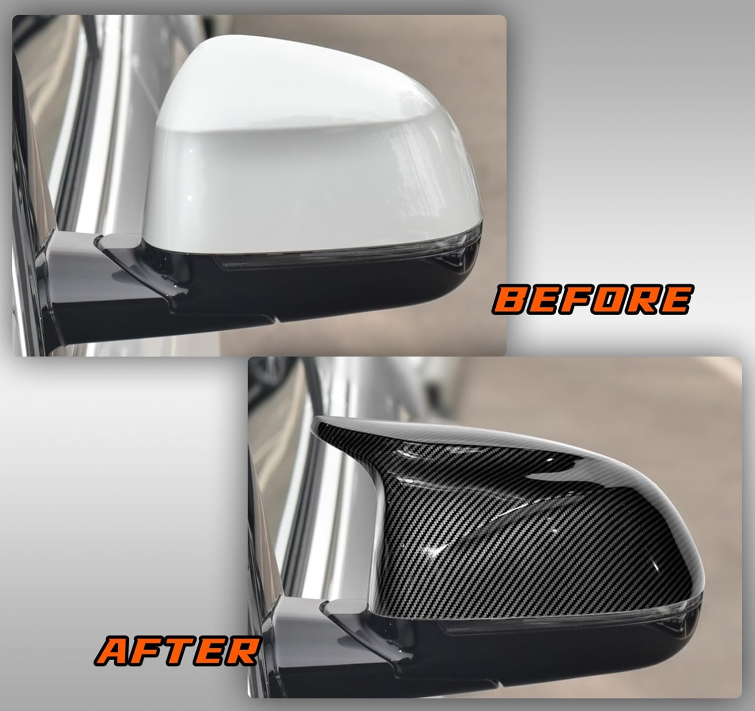 Mirror Cover Caps for F15 F25 - Durable Quality Glossy Black, Compatible with BMW X3 F25 X4 F26 X5 F15 X6 F16 2014-2018 - Upgrade Your Ride Now (Carbon Fiber Look)