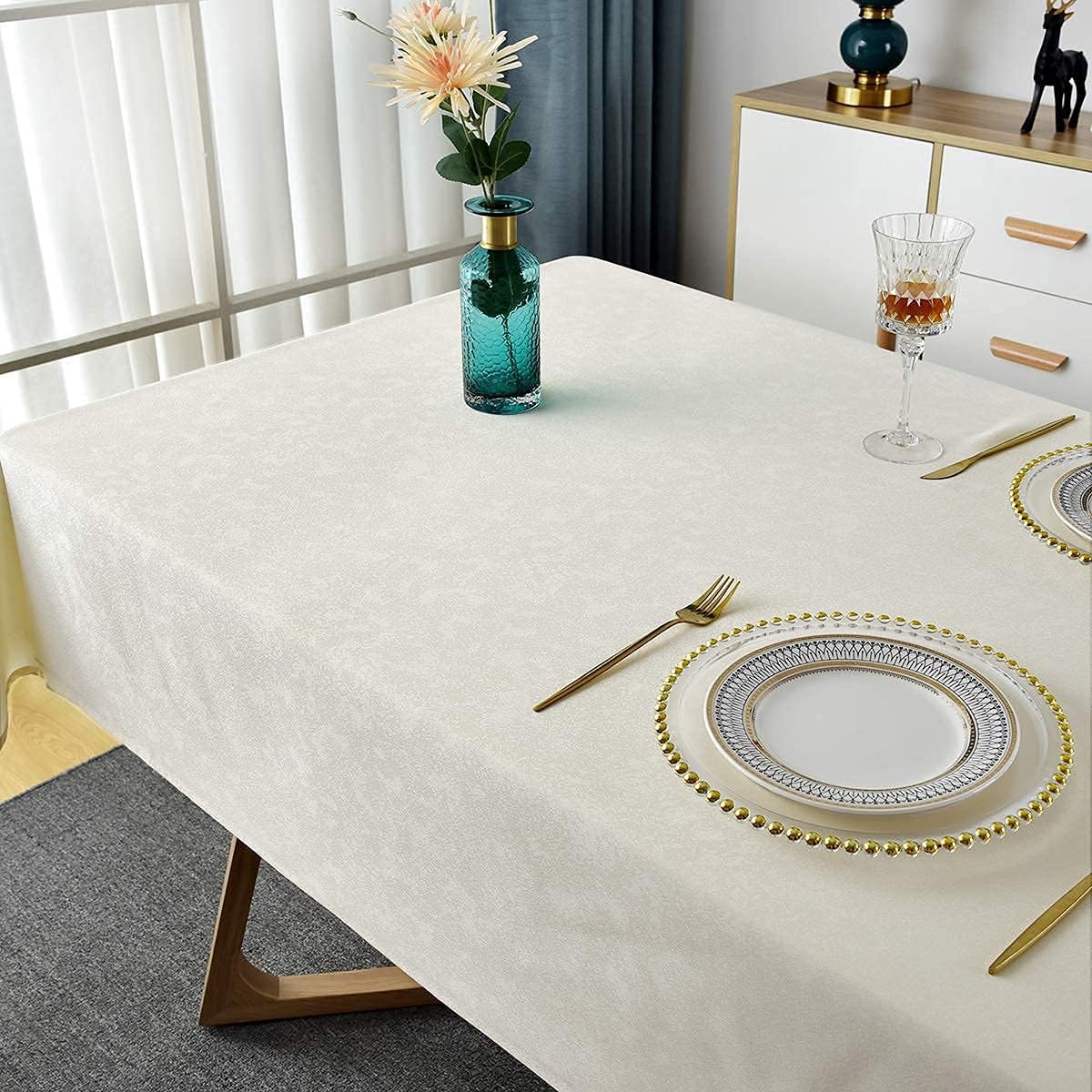 🛒 Crаzу Dеаlѕ Rectangle Tablecloth,Jacquard Wrinkle Free Spill-Proof Washable Polyester Damask Table Cloth for Dining Room Kitchen Party Home Indoor and Outdoor Use,60 x 120 Inch Beige