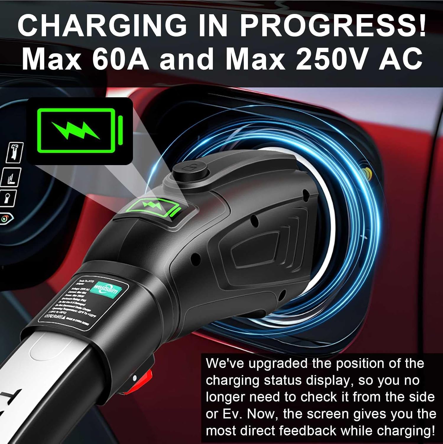 Level 2 Tesla to J1772 Adapter 60A NACS to J1772 Adapter, EV Charger Adapter Compatible with Tesla Wall Connector/Destination/Mobile Charger