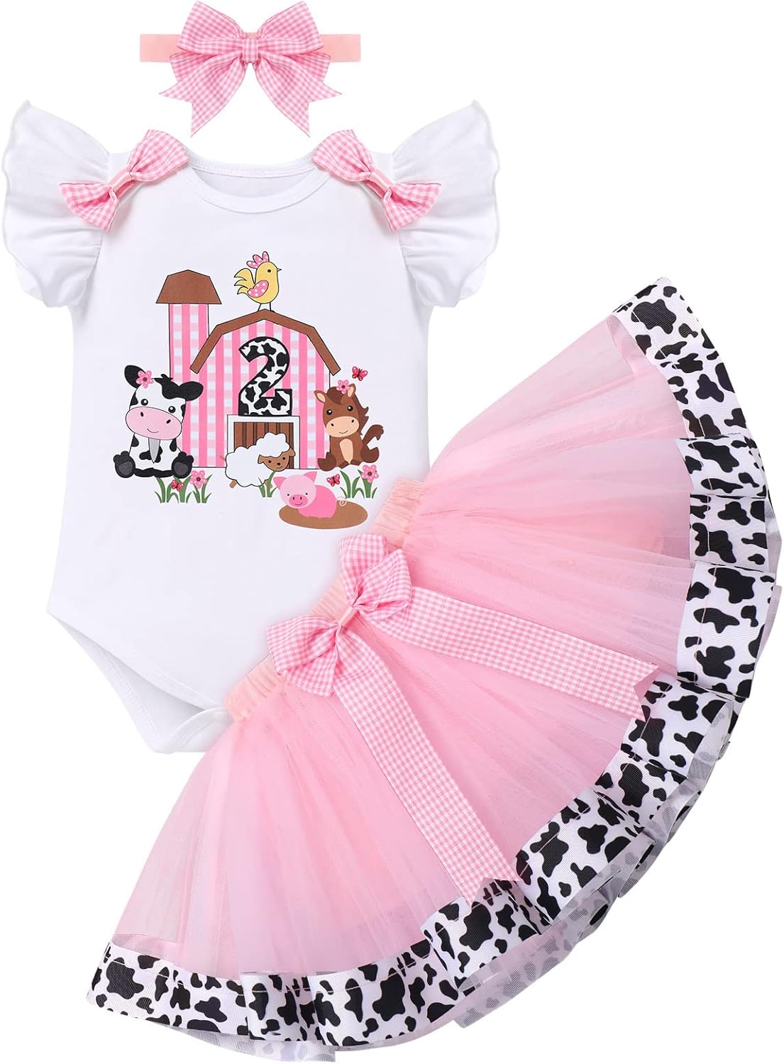 Baby Girl 1st Birthday Outfit Farm Cow Ladybug Romper Tutu Skirt Headband Christmas Bee Cake Smash Photo Shoot Clothes