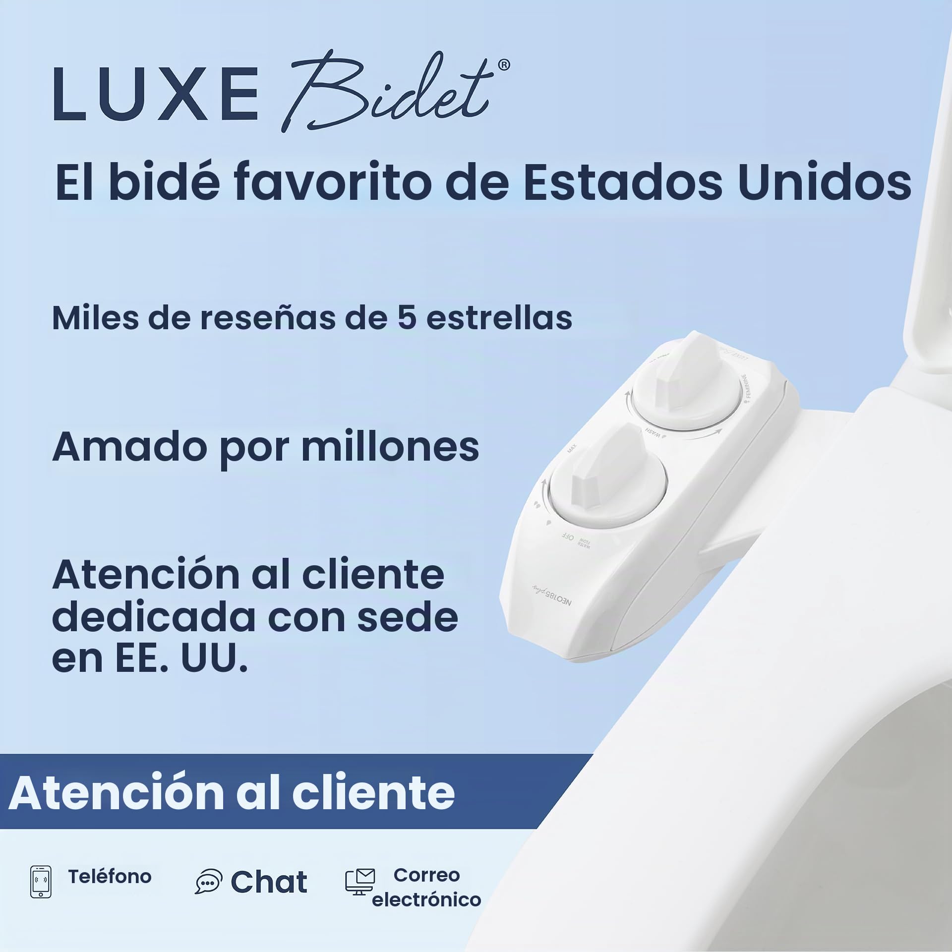 LUXE Bidet NEO 185 Plus - Accesorio de asiento de inodoro mecánico de última generación con bisagras EZ-Lift innovadoras, boquillas dobles y modo de autolimpieza de 360° (blanco)