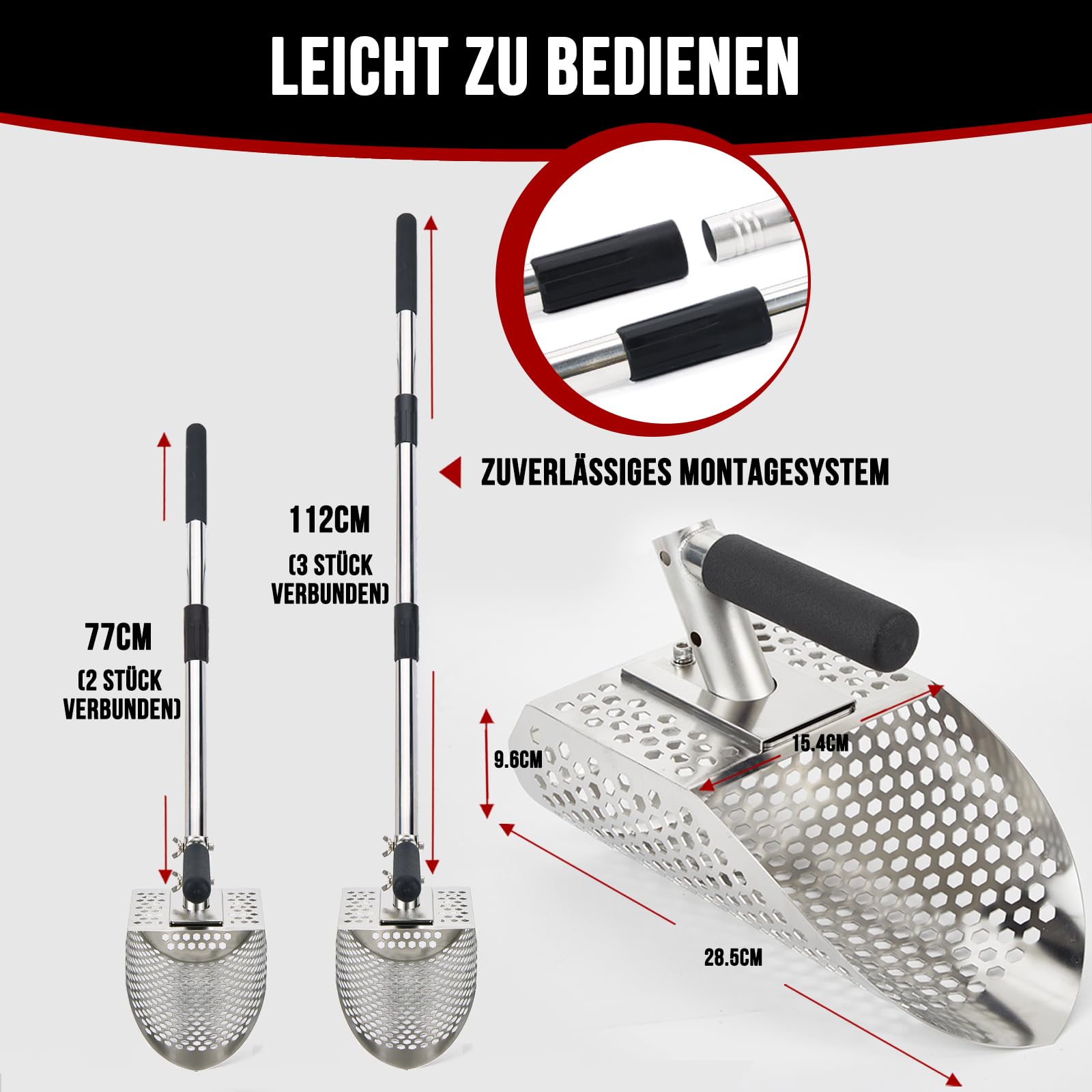 Sandschaufel für die Erkennung von Metallen, Edelstahl-Sandsieb-Schaufel mit langem Stahlgriff, Metalldetektor-Schaufel, Metalldetektor Zubehör (Schaufeln mit Edelstahlgriff)
