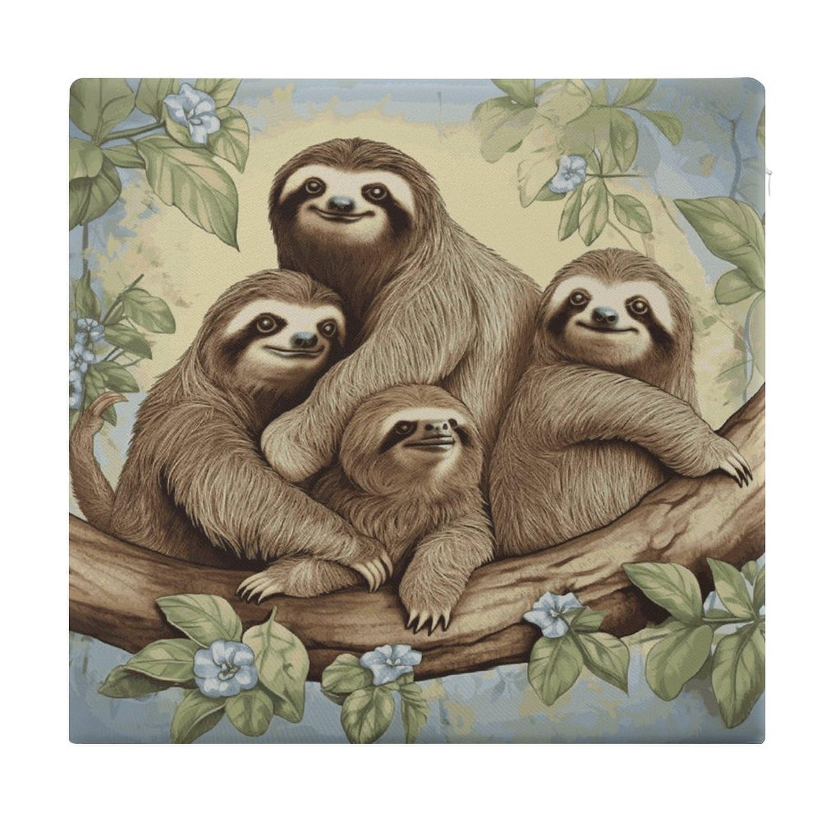 LDGSUPH Sloth Family Seat Cushions for Office Chair Cushion Square Pillows Seating Soft Floor Cushions Cozy Couch Cushion Support Memory Foam Chair Pads for Home Travel Car