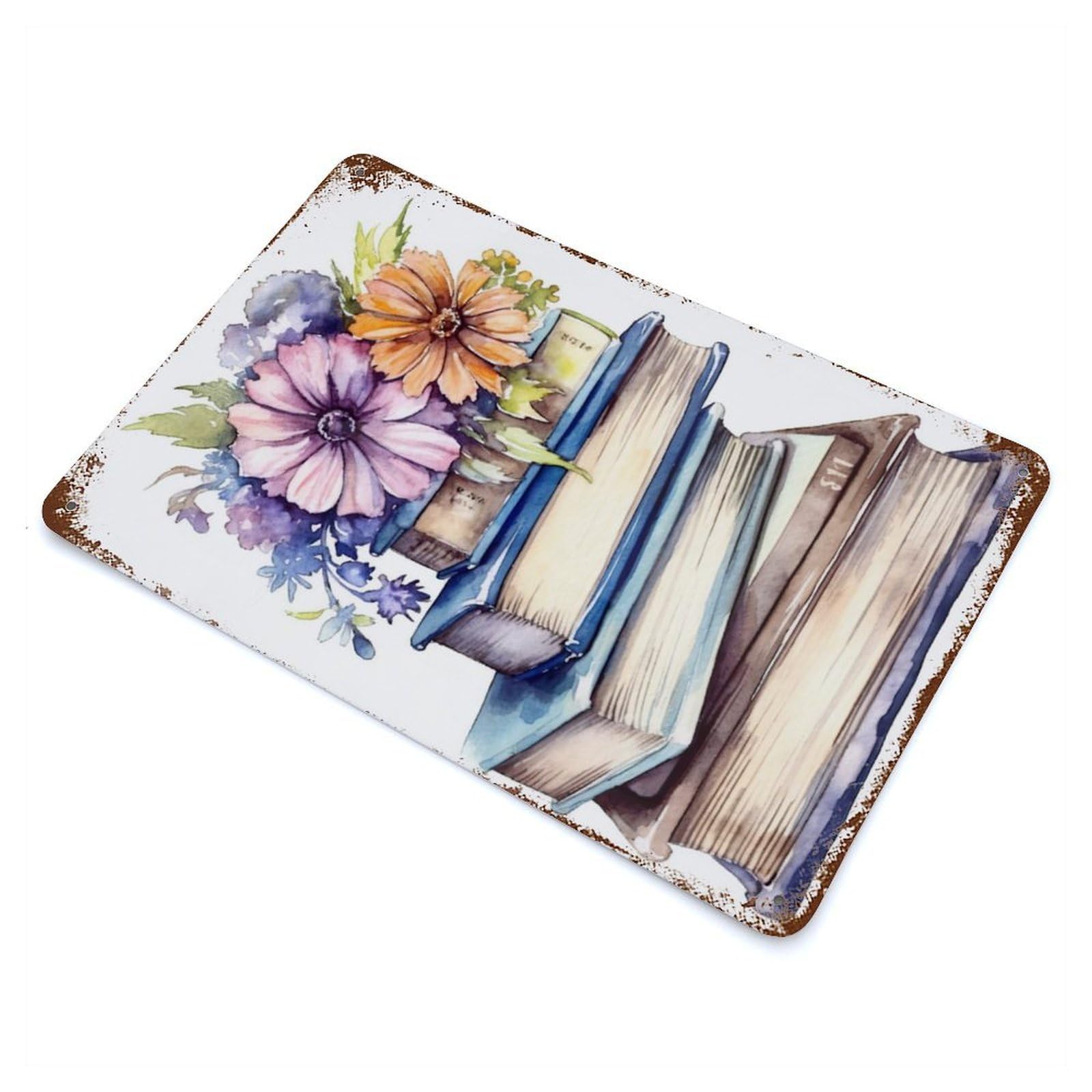 Watercolor Books Vintage Rust Metal Sign 11.8"x7.9", Ideal for Basement, Hobby Room And Garage Decor