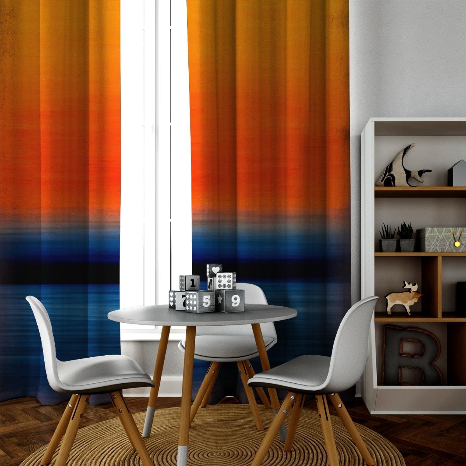 Orange und blau gestreifte Vorhänge Mark Rothko Ästhetische Verdunkelungsvorhänge für Schlafzimmer Wohnzimmer Küche verdunkelnde Ösenvorhänge 2 Bahnen 2xW132xL160cm