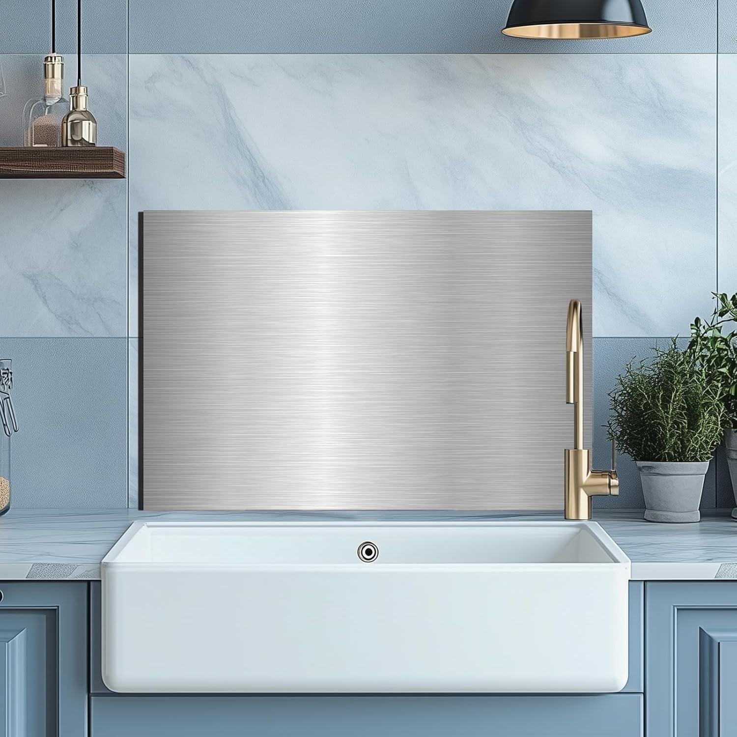 Evgosm Tempered Glass Backsplash for Kitchen， Stove Splashback, Stainless steel Glass Backsplash, Used for Kitchen Wall Protection and Decoration, Easy to Install and Clean. (30x18'')