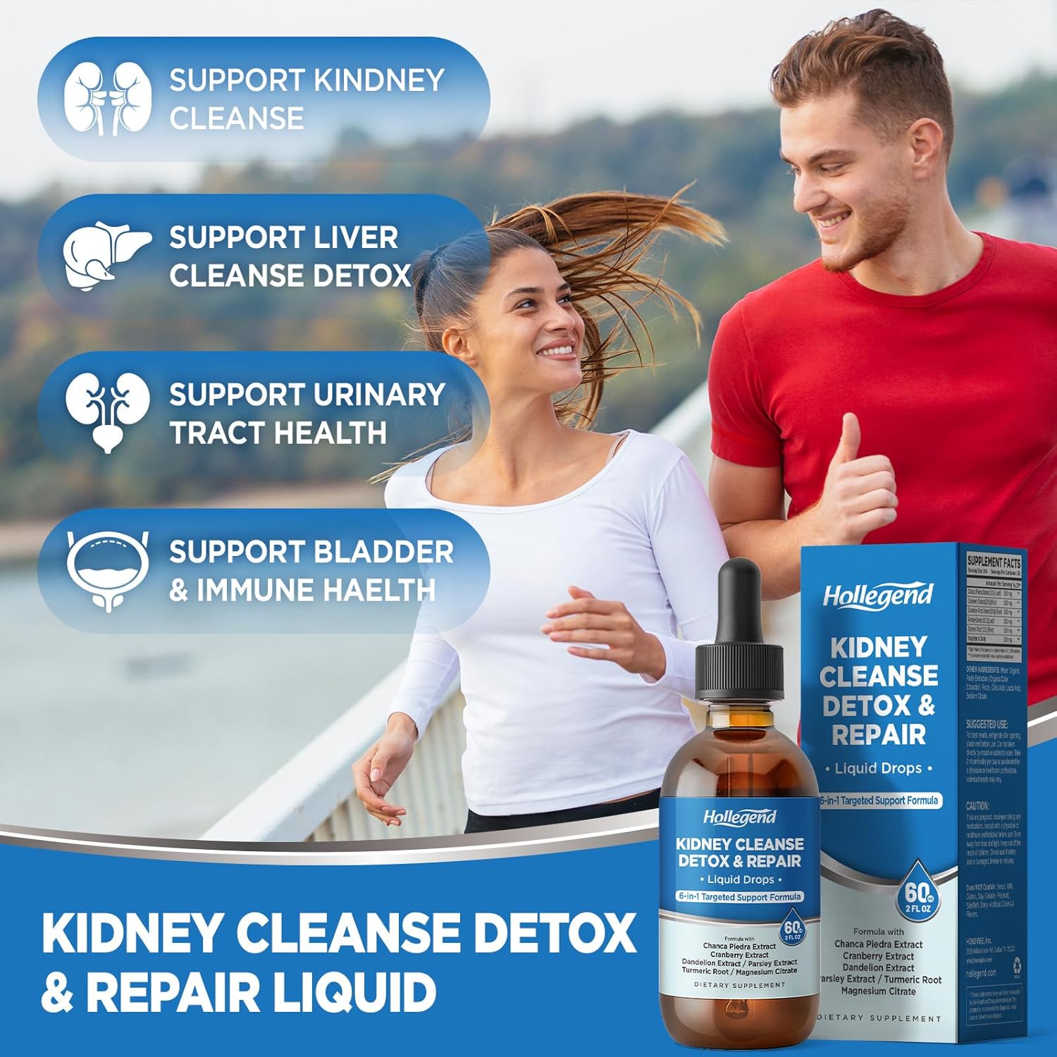 Kidney Cleanse Detox & Repair Liquid Drops, Kidney Liver Support Supplement for Women & Men, w/Chanca Piedra, Cranberry, Urinary Tract, Bladder Support,Vegan,Non-GMO,2 Fl Oz - Image 3