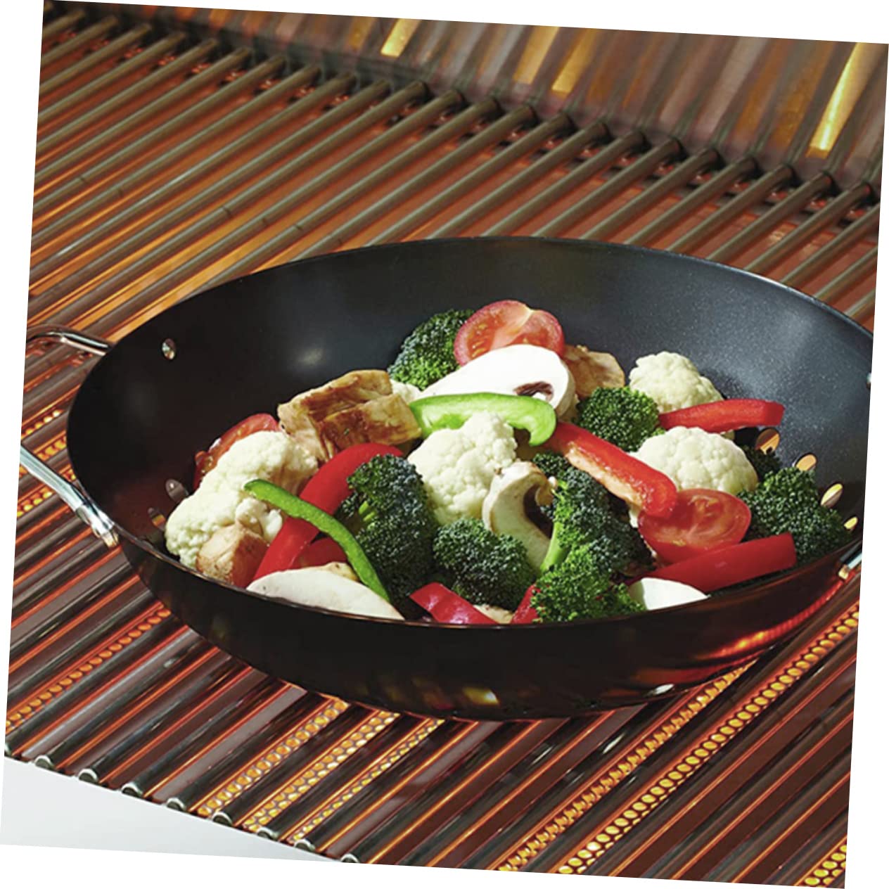 Piastra per Barbecue Antiaderente in Acciaio Nero con Manico, Design a Fori per Frutta e Pesce, Facile da Pulire, per Uso Esterno e Casa