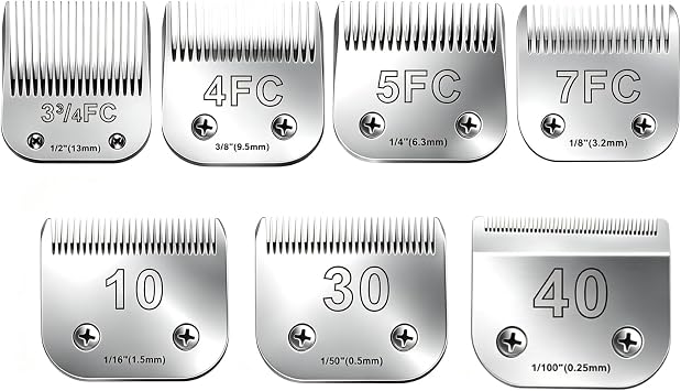 7PCS Dog Grooming Blades Compatible with Andis Dog Clippers | Dog Clipper Blades compatible with Oster A5 ,Wahl km10 Dog Clippers for Animal Dog Cat Horse,Stainless-steel Blade Sharp