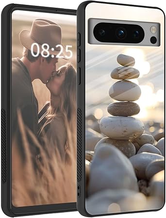 for Google Pixel 8 Pro Case, Tempered Glass Back + Soft Silicone TPU Shockproof Anti-Scratch Protective Phone Case for Pixel 8 Pro,Sea Stone