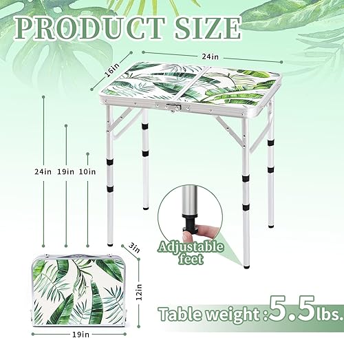 Miniatura 3 de Mesa de camping plegable de 2 pies, mesa de pinic portátil de altura ajustable, mesa de tarjetas pequeñas, de aluminio, plegable, ligera, con asa de