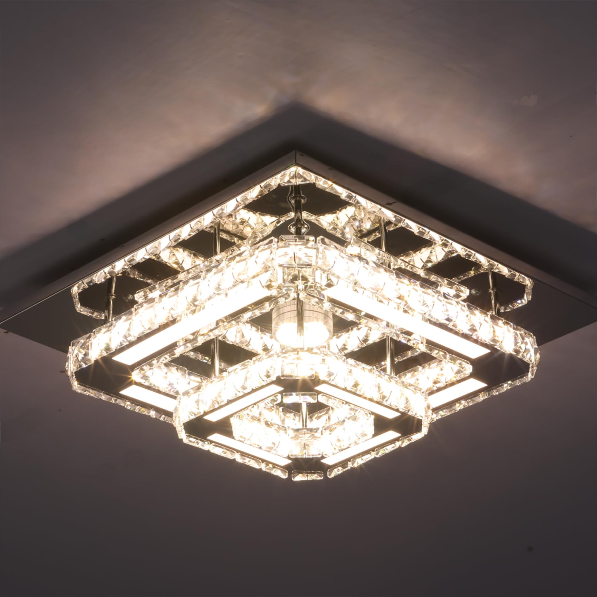 Lampa sufitowa LED, kryształowy żyrandol, 29 W, 2500 K, 4500 K, 6500 K, 2320 lm, nadaje się do sypialni, korytarzy i obszarów wejściowych, cokół sufitowy 30 cm (3 kolory światła, wersja