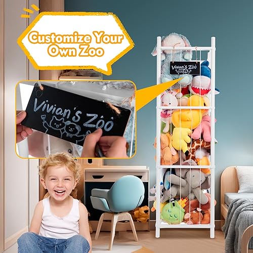 Miniatura 7 de Organizador grande de almacenamiento de animales de peluche, zoológico de almacenamiento de animales de peluche de madera, soporte para juguetes,
