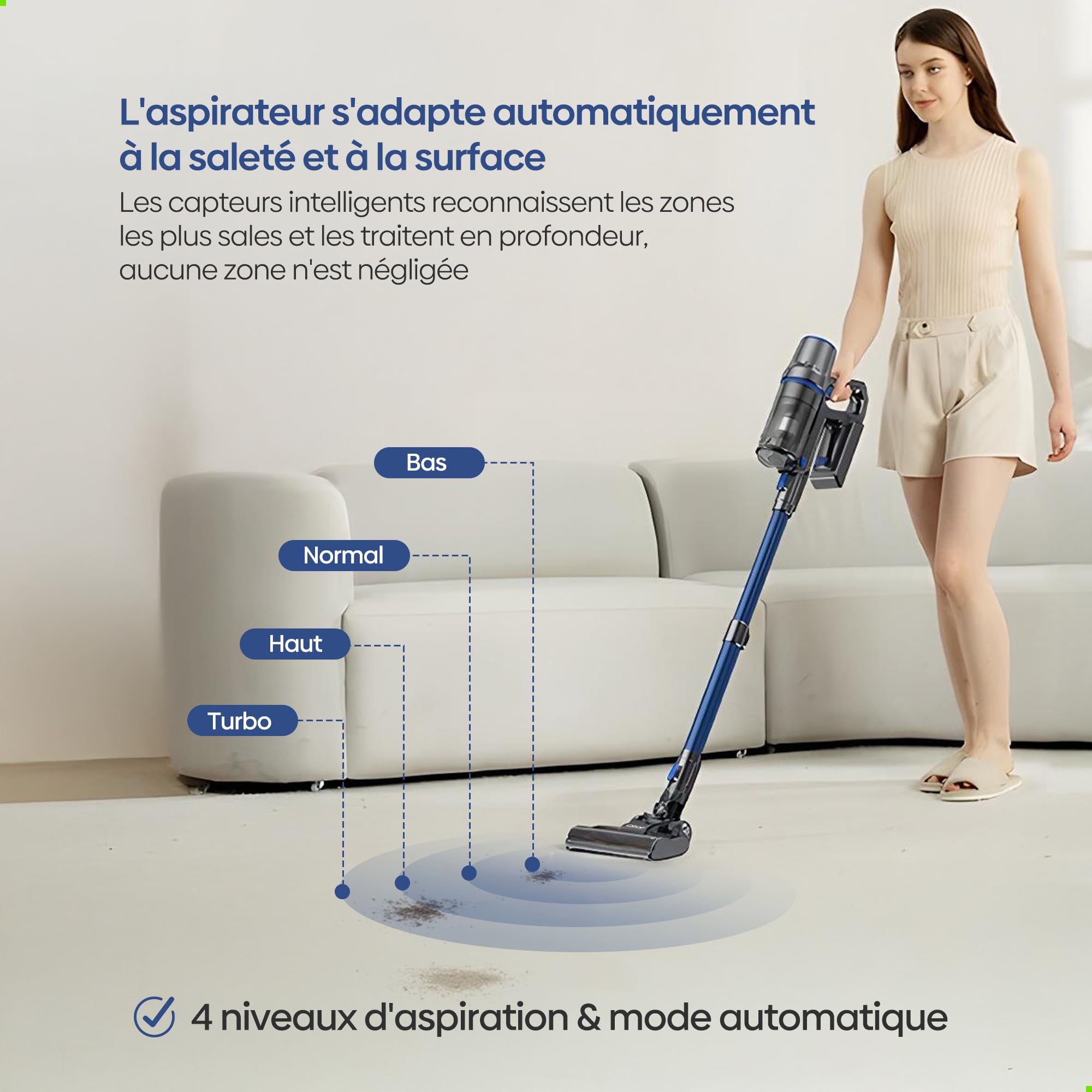 Olvy Aspirateur Balai sans Fil avec Fonction Lavage – Aspirateur 2-en-1 sans Sac – 35 000 Pa de Puissance d’Aspiration, 5 Niveaux – Écran LED – Aspirateur Léger avec Filtre HEPA & Accessoires