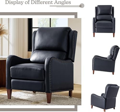 Miniatura 100 de HULALA HOME Silla reclinable de cuero genuino, moderno sillón reclinable con respaldo ajustable y reposapiés, cómodo sofá individual tapizado