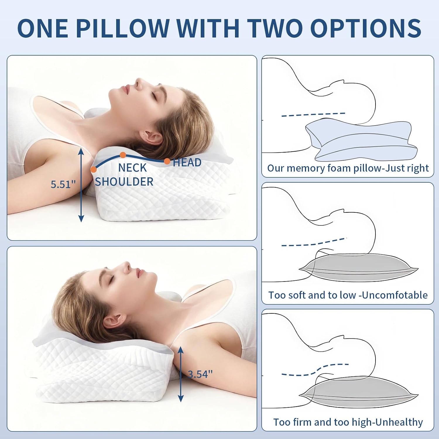 Neck Pillow for Pain Relief, Cooling Cervical Pillow for Sleeping, Contour Orthopedic Memory Foam Pillows for Back Stomach Sleepers (Gray)