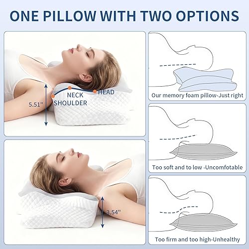 Miniatura 5 de Neck Pillow for Pain Relief Cooling Cervical Pillow for Sleeping, Contour Orthopedic Memory Foam Pillows for Back Stomach Sleepers (Gray)