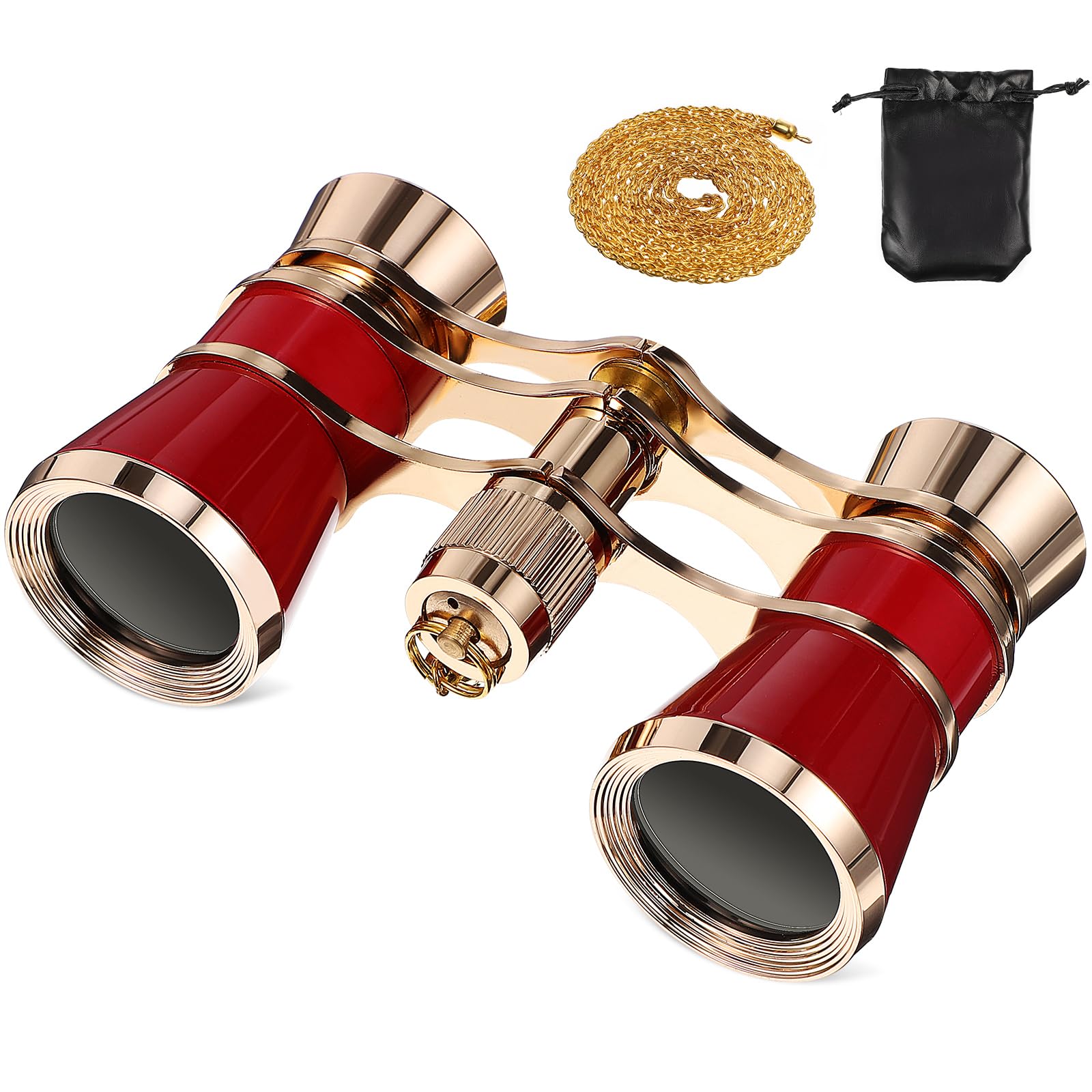 ULTECHNOVO Gafas de ópera, binoculares de 3 x 25 ini, compactos, ligeros, anteojos de teatro, compactos y ligeros con cadena, para adultos y mujeres en concierto, teatro ópera (rojo)