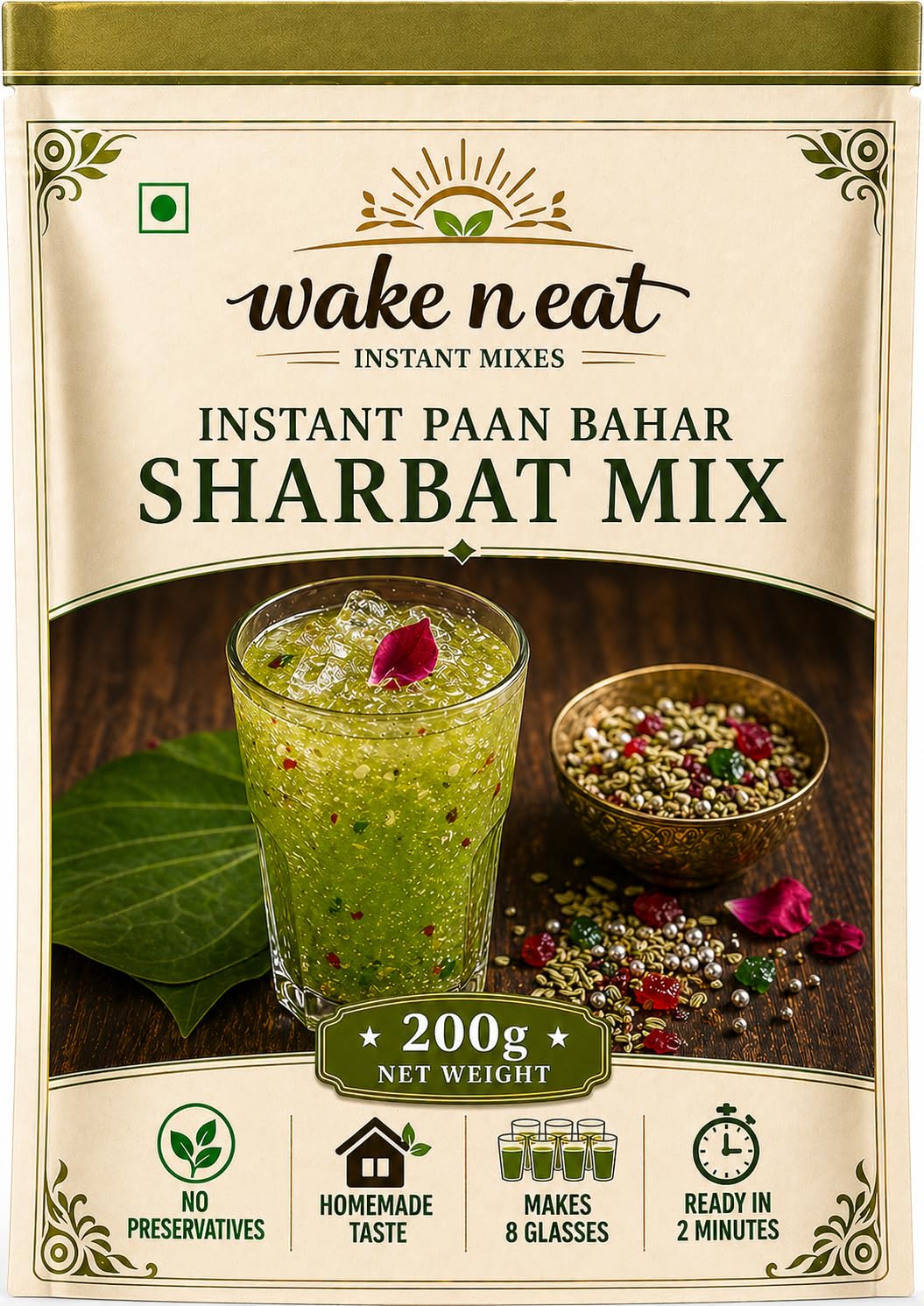 Wake n Eat Instant Paan Bahar Sharbat Mix | Refreshing Paan Flavour Drink | Just Add Water | Refreshing Summer Cooler | 200g-image-30
