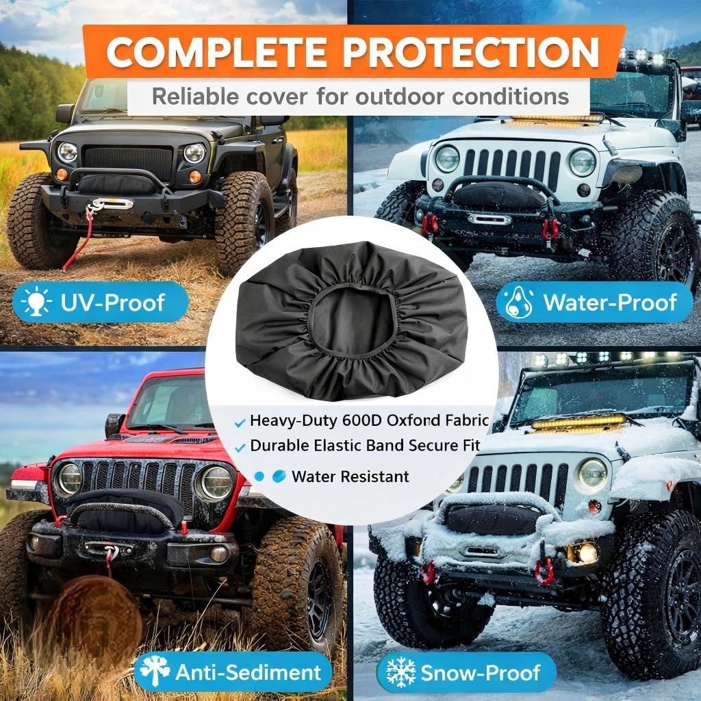 Heavy-Duty Winch Cover, Universal Fit, Waterproof & Dustproof, UV-Resistant 1200D Oxford Cloth, Protective Cover for 8500-12500 lb Electric Winches (22" x 10.5" x 8.1")