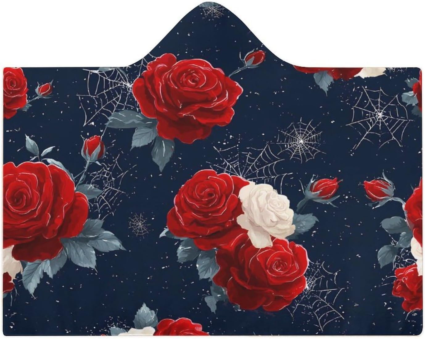 Halloween Roses Spiderwebs Wearable Blanket Oversized Throw Cape | Cozy Hooded Blanket Gifts for Women Men